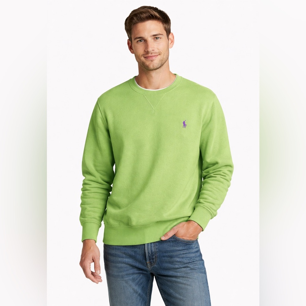 Ralph Lauren Lime Green Crewneck Sweatshirt with Purple Pony Logo